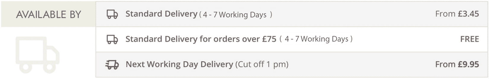 Delivery times 4 - 7 days