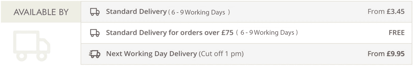 Delivery times 6 - 9 days