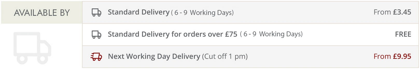 next day delivery 6 - 9 days